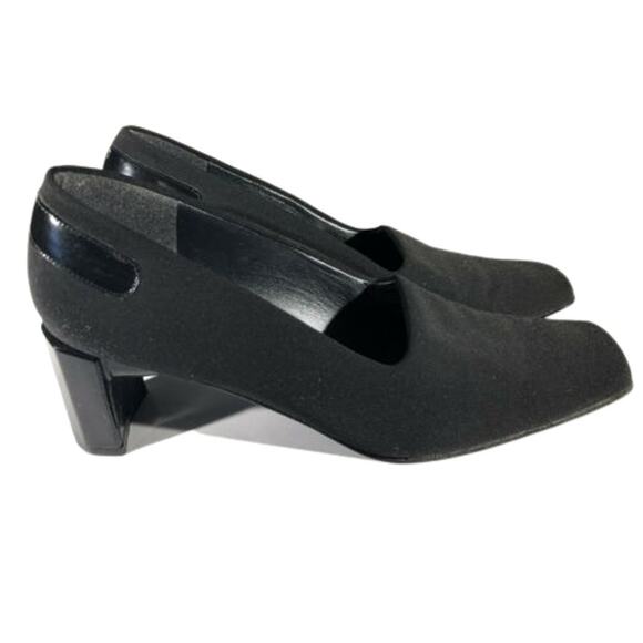 Stuart Weitzman Vintage 90s Black Square Toe Heels Women's Size 6.5 - Picture 1 of 5